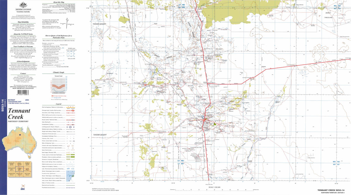 Tennant Creek SE53-14 Topographic Map 1:250k | Mapworld