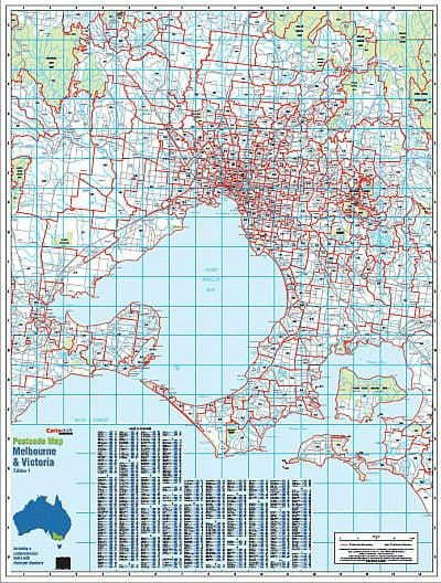Melbourne & Victoria Postcode 788 x 1036mm Laminated Wall Map