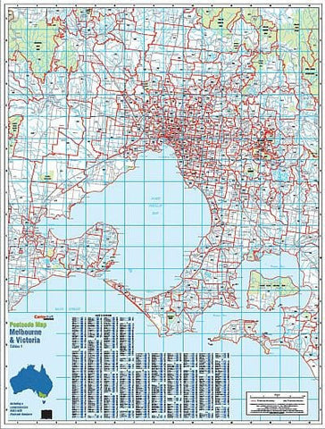 Melbourne & Victoria Postcode 788 x 1036mm Laminated Wall Map