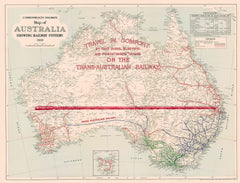 Vintage Railway Wall Map of Australa 1959