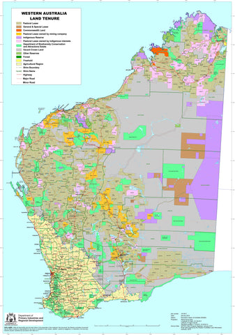 WA Pastoral Lease 700 x 1000mm Wall Map