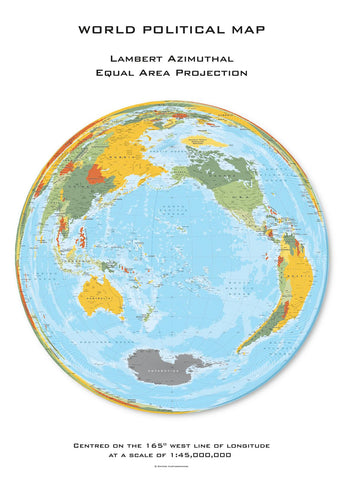 World Political Hexagons centred on 165° West Wall Map 594 x 841mm