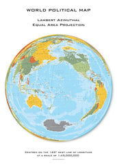 World Political Hexagons centred on 165° West Wall Map 594 x 841mm