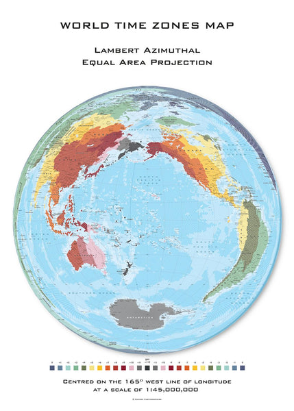 World Time Zones Hexagons centred on 165° West Wall Map 594 x 841mm