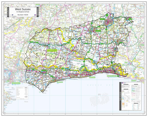 County Map of West Sussex 940 x 740mm