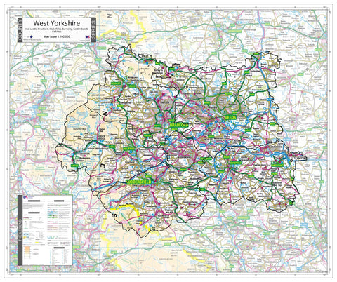 County Map of West Yorkshire 860 x 720mm