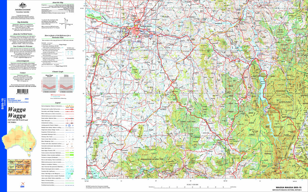 2650 Postcode Map Buy Wagga Wagga SI55-15 Topographic Map 1:250k