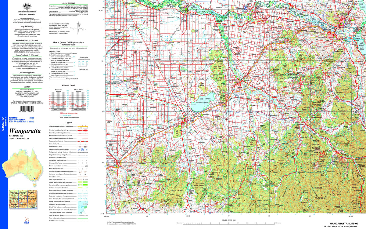 Wangaratta SJ55-02 Topographic Map 1:250k | Mapworld