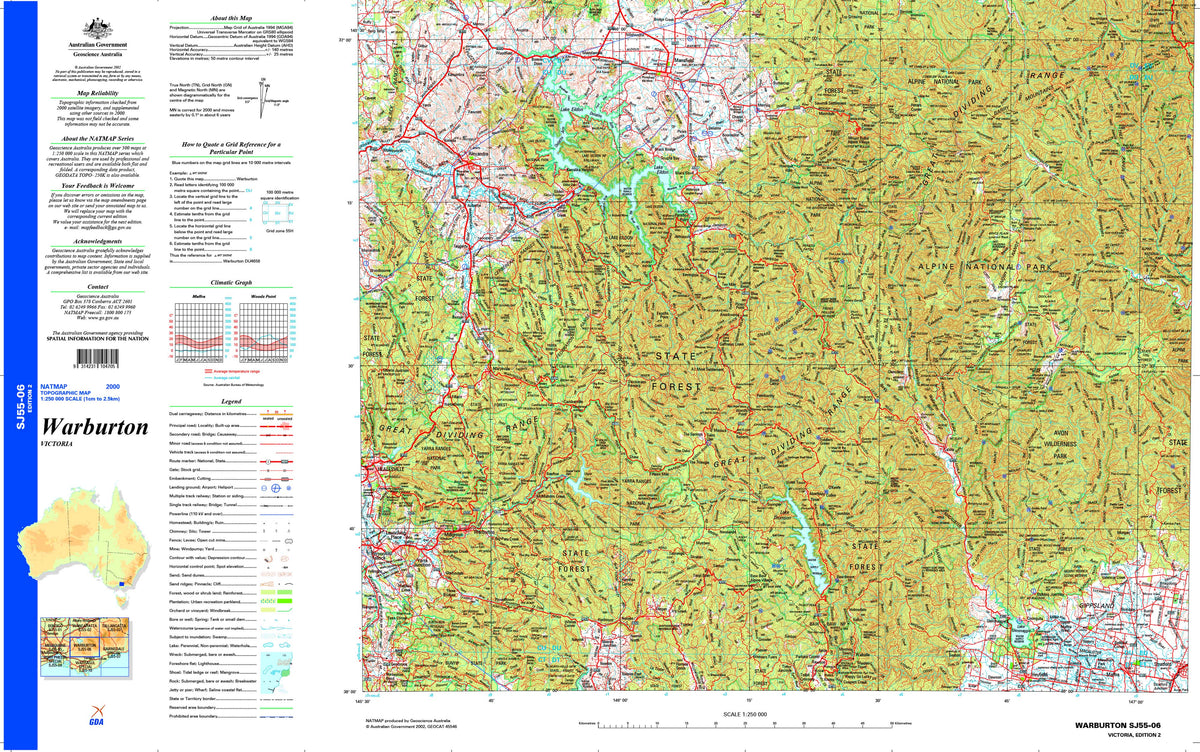 Warburton SJ55-06 Topographic Map 1:250k | Mapworld