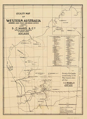 Western Australia Goldfields & Mining Centres Wall Map 1934