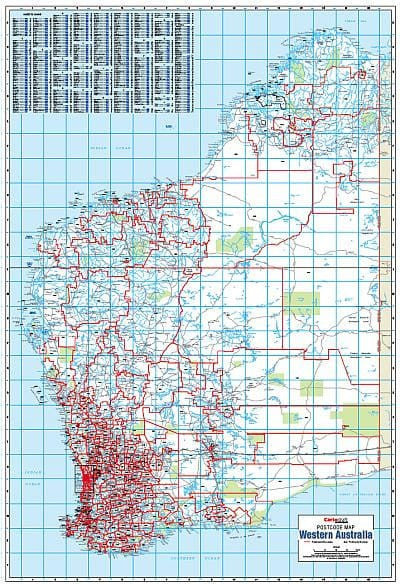 Western Australia Postcode Laminated Wall Map 788 x 1120mm