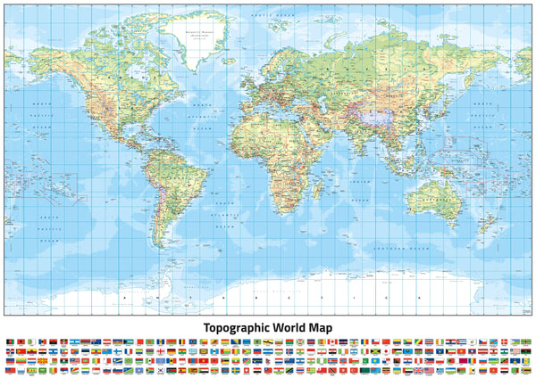 World Topographic (Miller projection) 841 x 594mm Wall Map