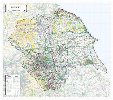 County Map of Yorkshire 1020 x 900mm