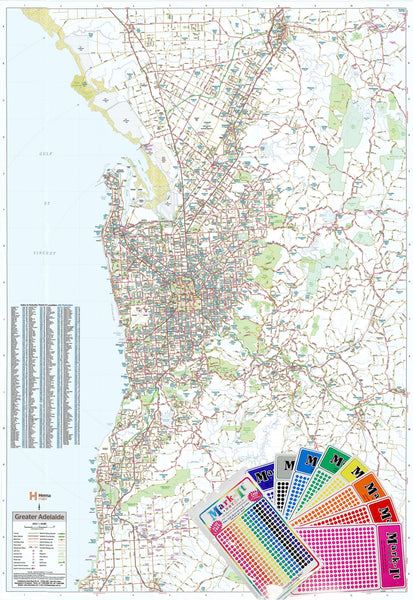 Adelaide & Region Hema 1000 x 1430mm Supermap Laminated Wall Map with Free Map Dots