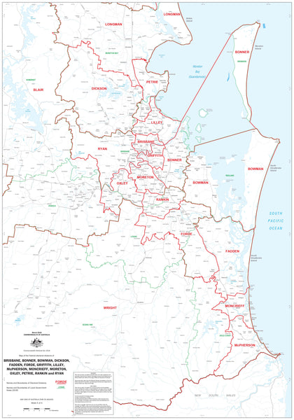 Queensland Electoral Divisions and Local Government Areas Map - Brisbane South & Area