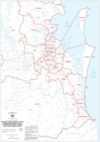 Queensland Federal Electoral Divisions and Local Government Areas Map - Brisbane South & Area