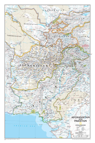 Afghanistan & Pakistan National Geographic 826 x 546mm Wall Map