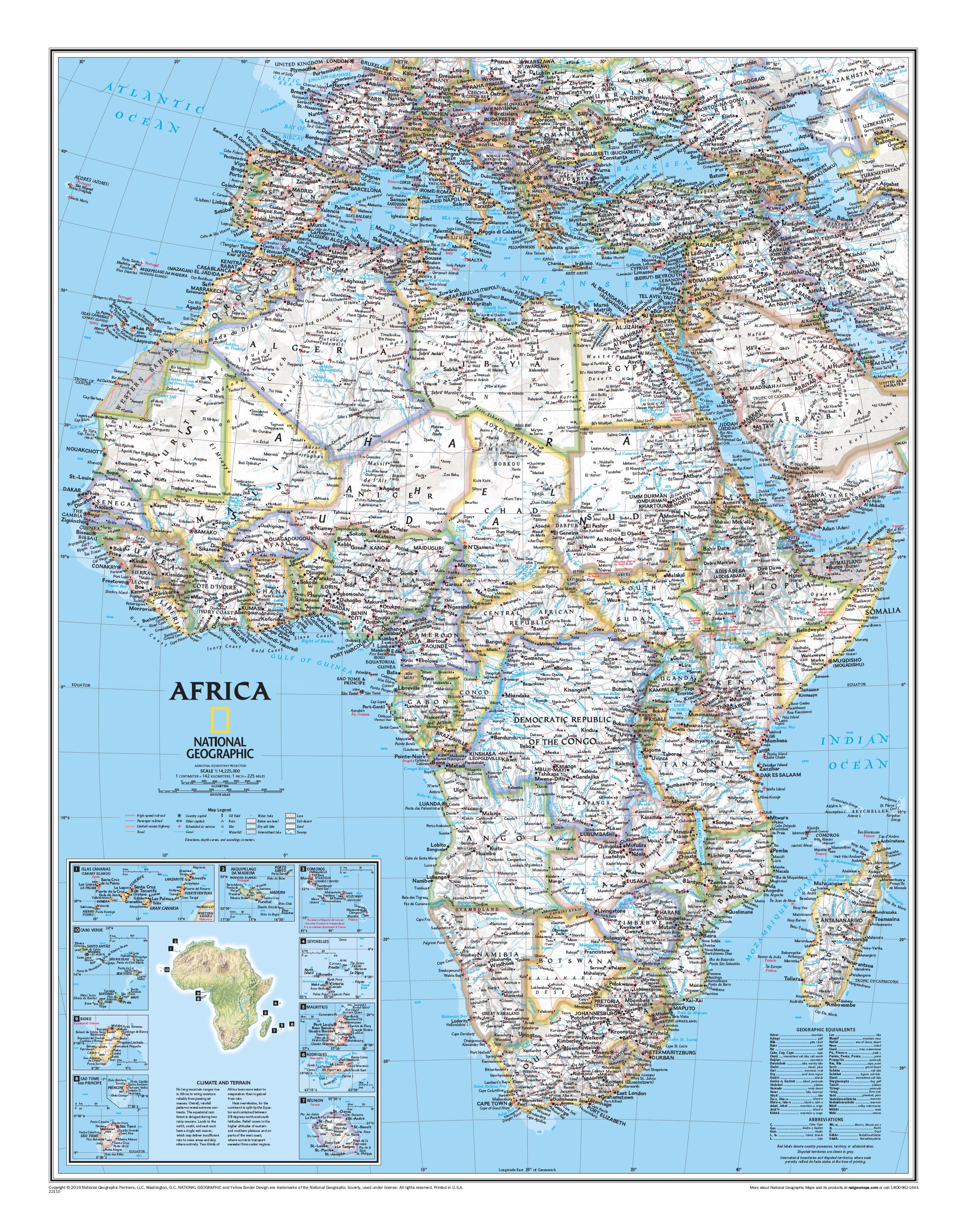 African Map Key Physical Map Of Africa With Key Africa Physical Wall Map