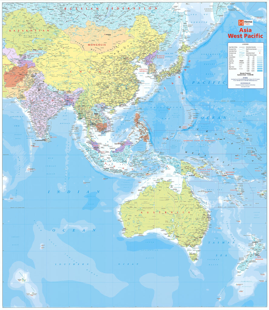 Asia West Pacific Laminated Wall Map with – Hema | Mapworld