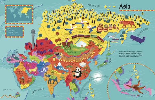 Children's Asia Wall Map by Collins 760 x 492mm