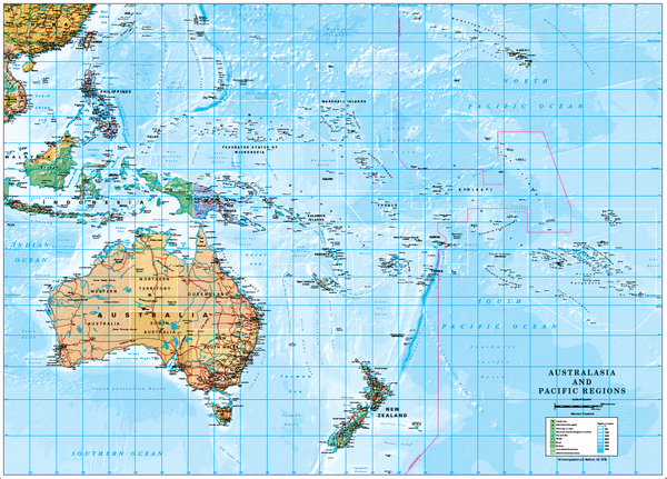 South Pacific Islands, Australia & New Zealand Map Cosmographics