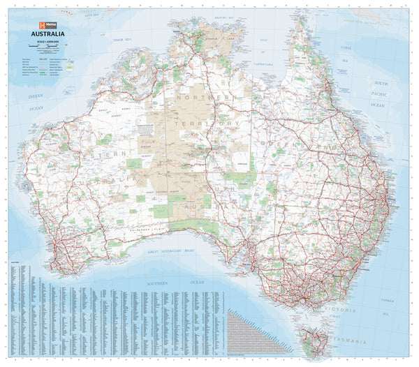 Australia Hema 1000 x 875mm Large Laminated Wall Maps with Hang Rails