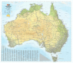 Australia Hema 1000 x 875mm Road & Terrain Laminated Wall Map with Hang Rails