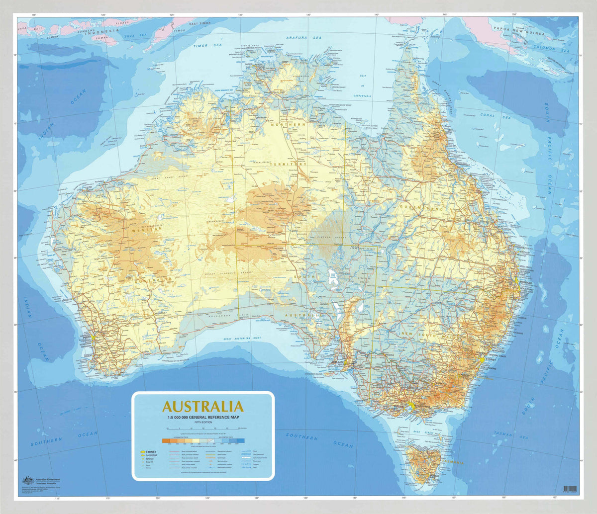 Australia 5M General Reference Map Laminated (1000mm) | Mapworld