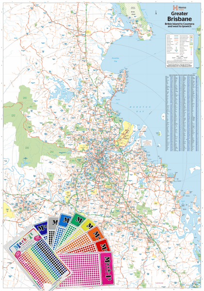 Brisbane & Region Hema 1000 x 1430mm Supermap Laminated Wall Map with Free Map Dots