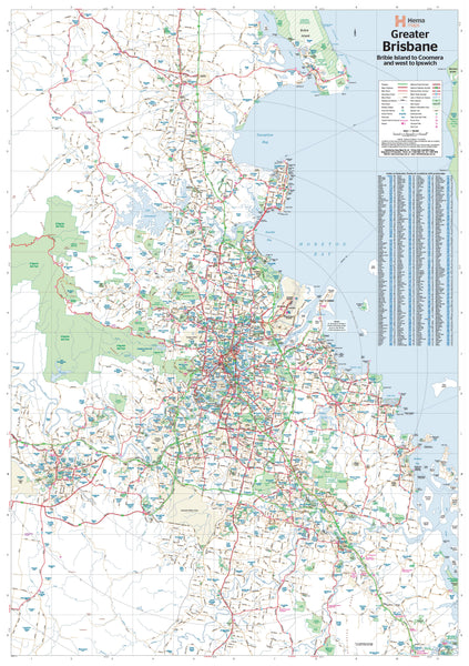 Brisbane & Region Hema 1000 x 1400mm Supermap Laminated Wall Map with Hang Rails