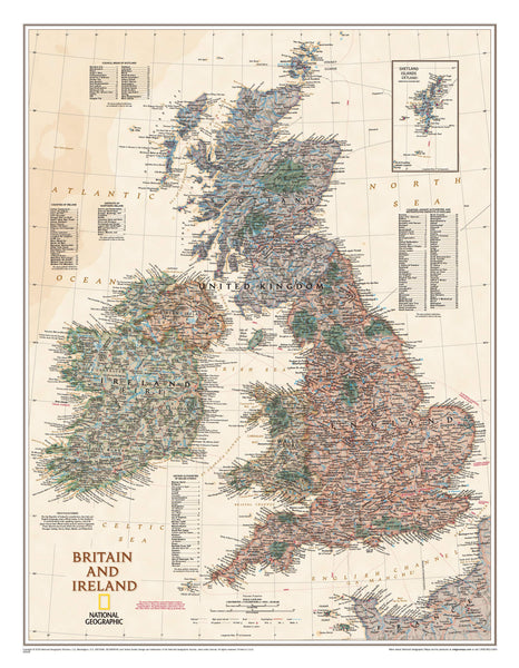 Britain & Ireland Executive National Geographic 597 x 768mm Wall Map