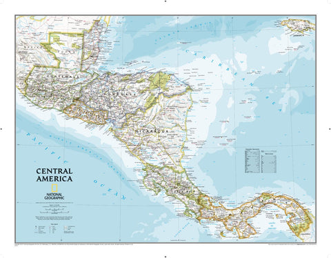 Central America National Geographic 730 x 567mm Wall Map