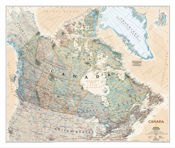 Canada Executive Antique Style National Geographic 965 x 813mm Wall Map