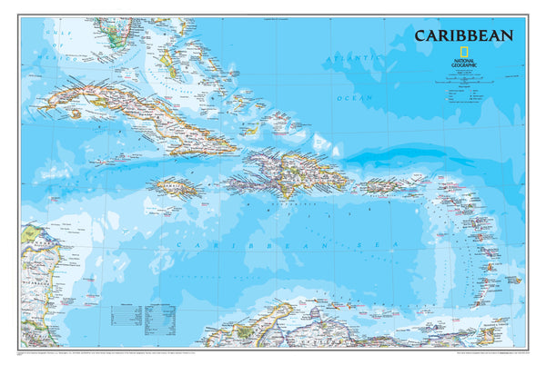 Caribbean National Geographic 914 x 610mm Wall Map