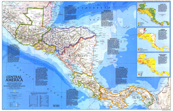 Central America Wall Map - Published 1986 by National Geographic