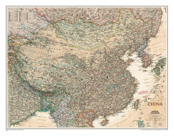 China Executive Antique Style National Geographic 770 x 600mm Wall Map