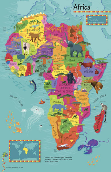 Children's Africa Wall Map by Collins 492 x 760mm