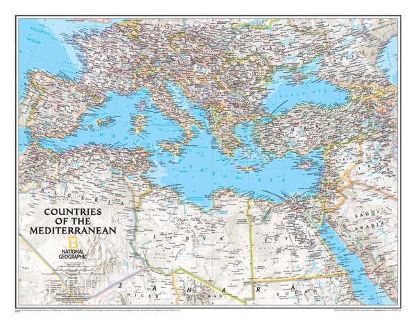 Countries of the Mediterranean National Geographic 768 x 597mm Wall Map