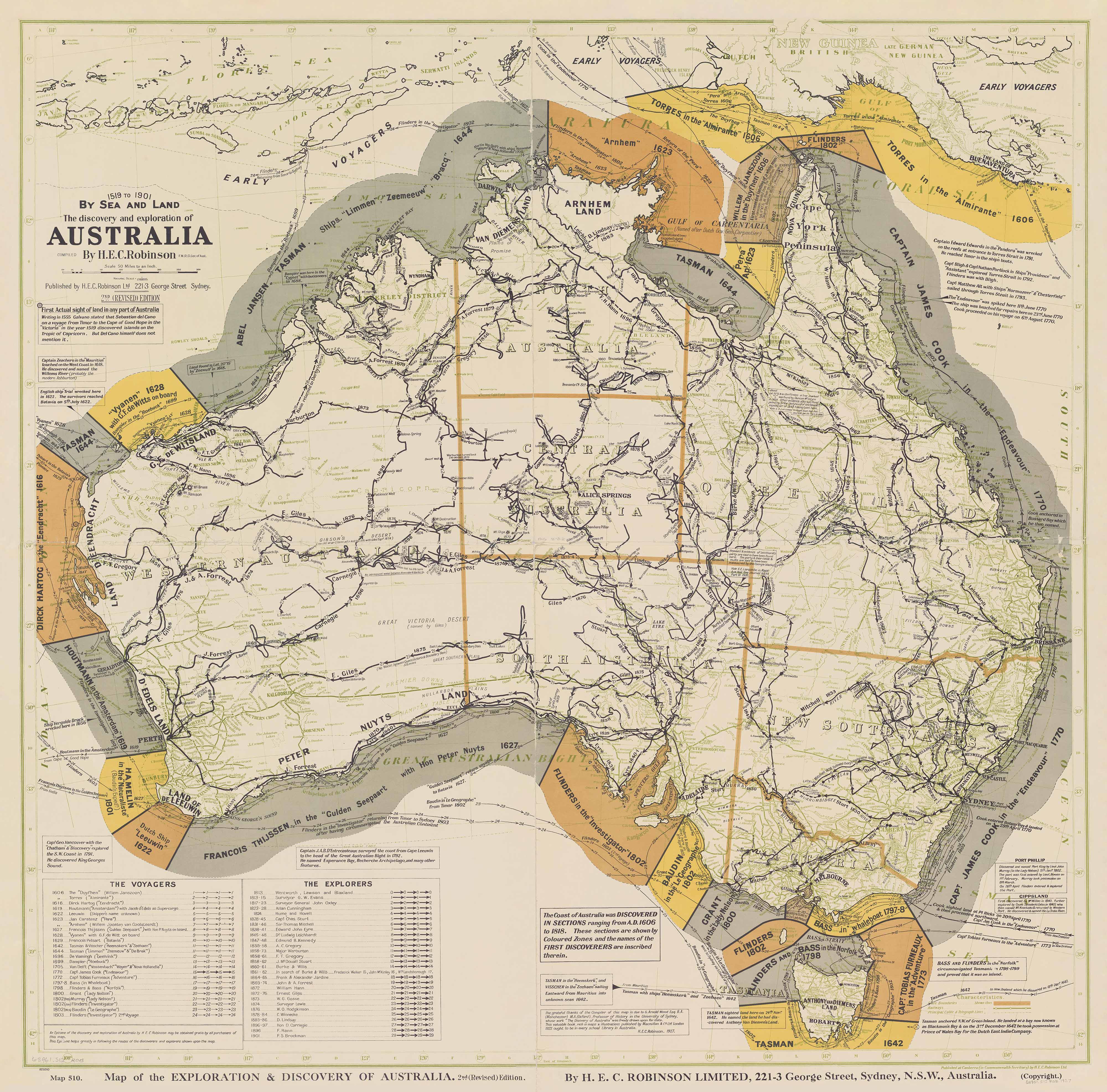 Exploration　1927　Discovery　Australi　of　and　Mapworld　Wall　Map