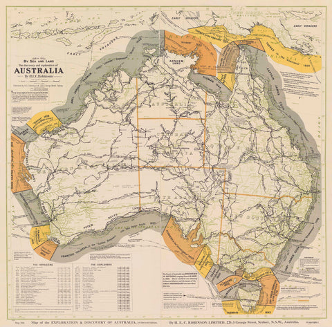 The Discovery and Exploration of Australia, 1519 to 1901 by Sea and Land Wall Map 900 x 890mm