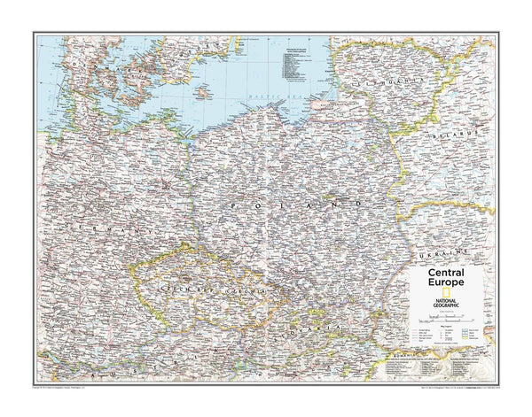 Central Europe Classic  National Geographic 711 x 559mm Wall Map