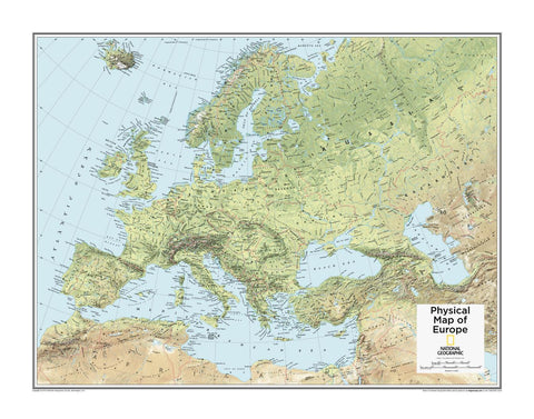 Europe Physical National Geographic 711 X 559mm Wall Map