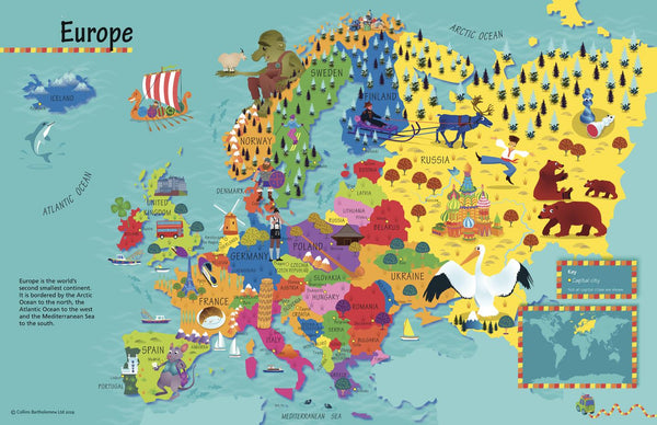 Children's Europe Wall Map by Collins 760 x 492mm