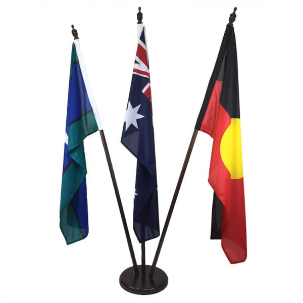 Australian/Aboriginal/TSI Flag Set (1370 x 685mm sleeve) with Timber Base