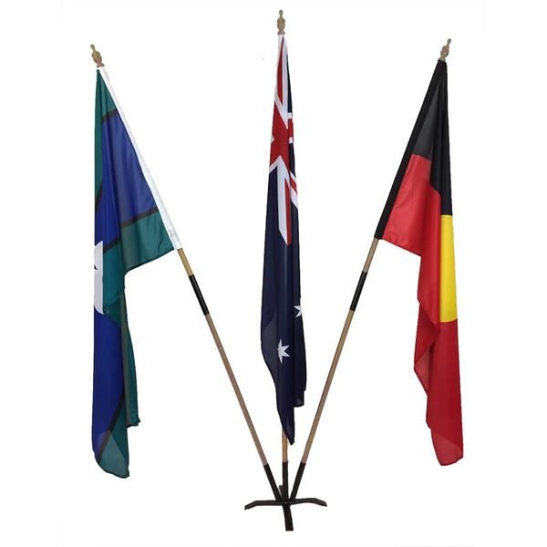 Australian/Aboriginal/TSI Flag Set (1370 x 685mm sleeve) with Metal Base & Light Stained Poles