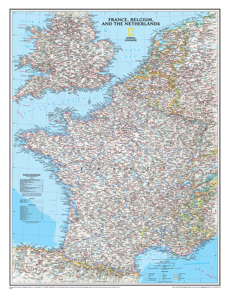 France/Belgium/Netherlands NGS 597 x 768mm Wall Map