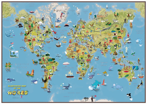 Kids Cartoon Map of the World 841 x 594mm Laminated