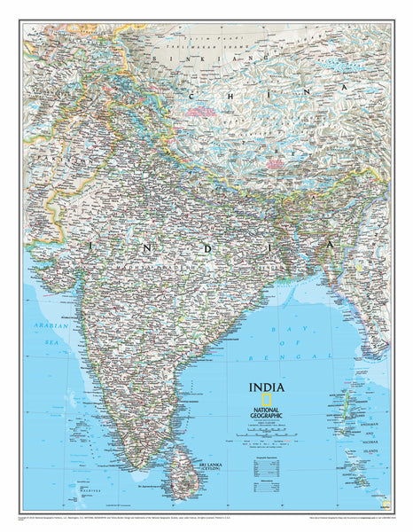 India National Geographic 768 x 597mm Wall Map