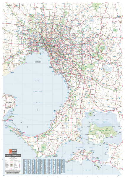 Melbourne & Region Hema 700 x 1000mm Laminated Wall Map with Hang Rails