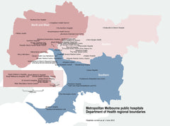 Melbourne Public Hospitals Map 1000 x 743mm Wall Map